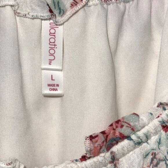 Womens Floral Peasant Dress With Tassel Detail By Xhilaration Size L White & Pin - Picture 2 of 7